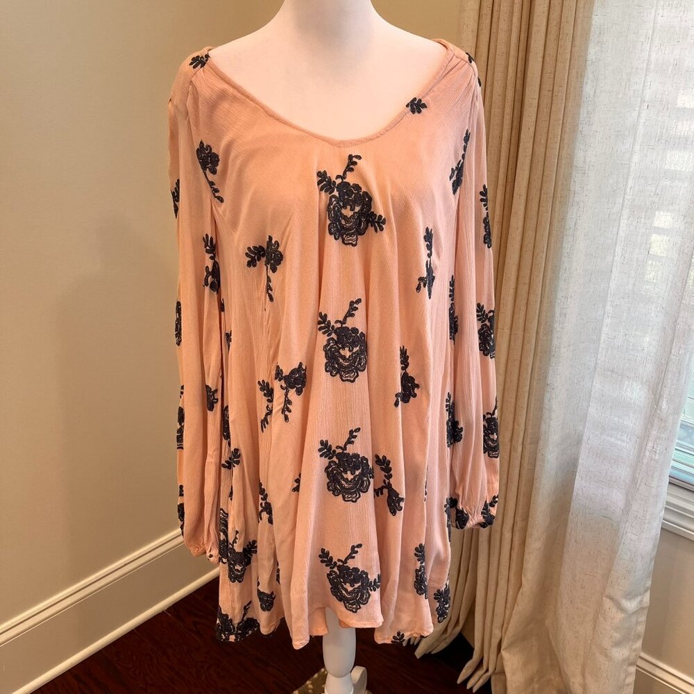 Free People Women S Oversized Boho Tunic Dress Pink Festival Long Sleeve Pocket